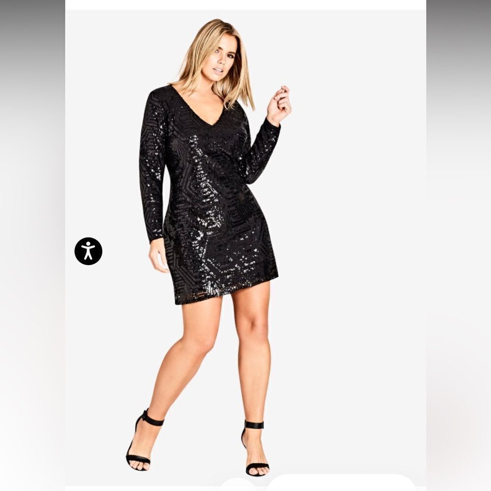 New with tags City Chic Bright Lights sequin v neck dress, black, size XS/14.